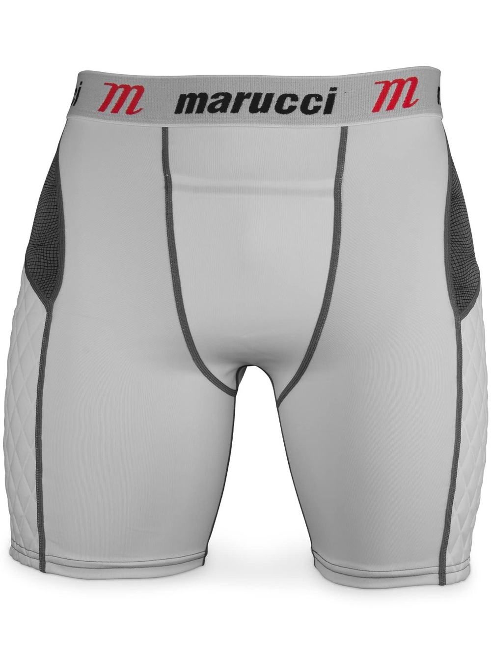 Marucci Padded Compression Shorts in Light Gray with Black & Red Logo XL